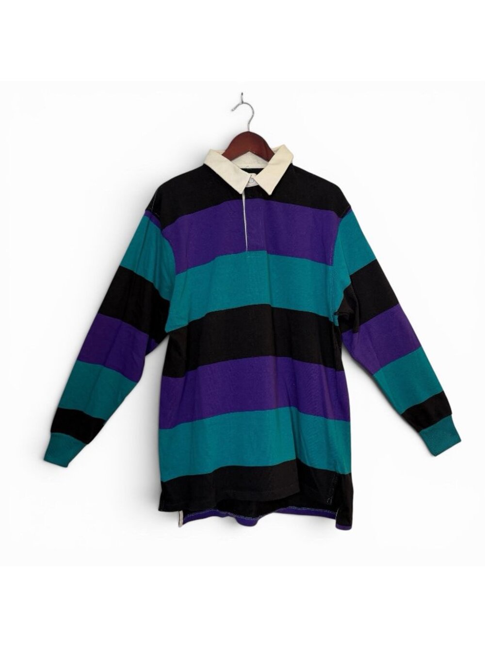 Vintage Striped Rugby Long Sleeve 90s Purple Green Black Mens NO Size